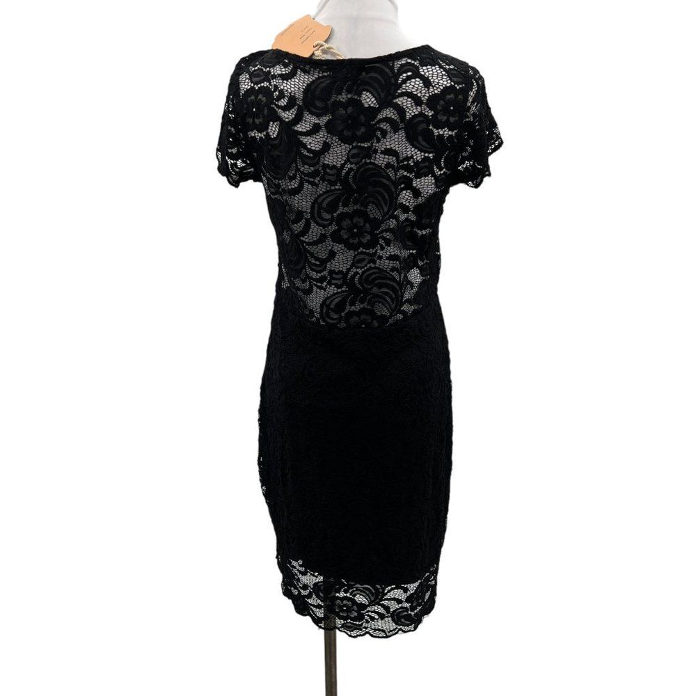 Ci Sono by Cavalini Black Lace Sheer Upper Back Dress Size Large - Picture 4 of 16